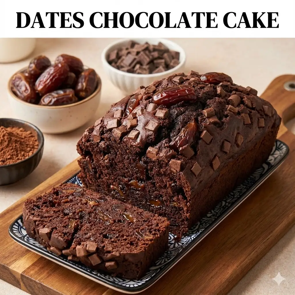 This rich and moist Dates Chocolate Cake loaf is naturally sweetened and packed with melty chocolate chunks for a decadent treat.